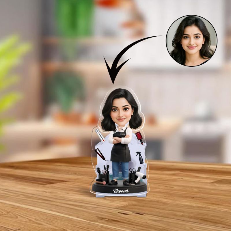 Personalized Hairstylist Bobblehead Caricature Custom with Photo Salon Decoration Items Best Gift for Salon Opening Battery Powered Moving Head Feature
